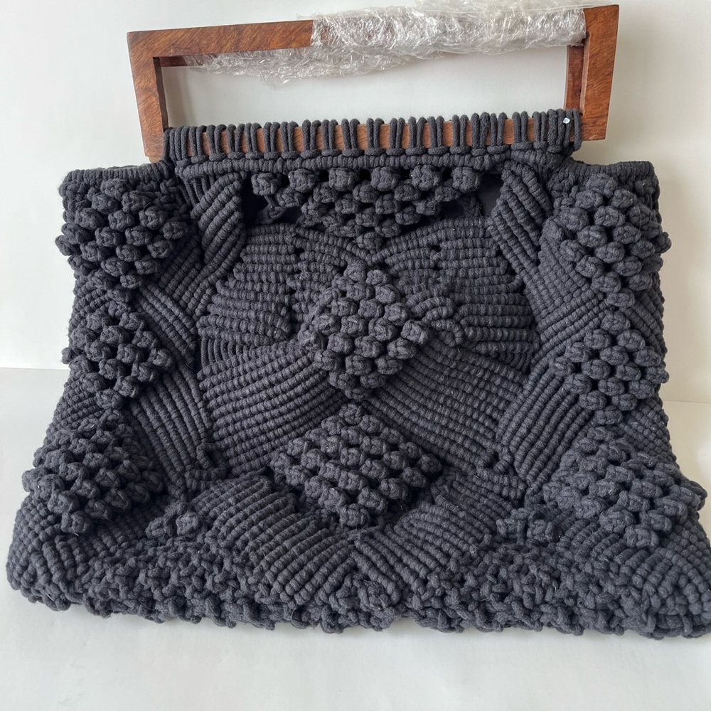 Cleobella Navy Macramé Clutch with Geometric Design